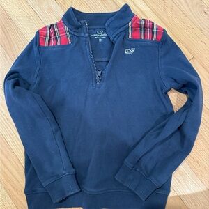 Vineyard Vines Kids Navy Sweatshirt with Red Plaid Shoulders